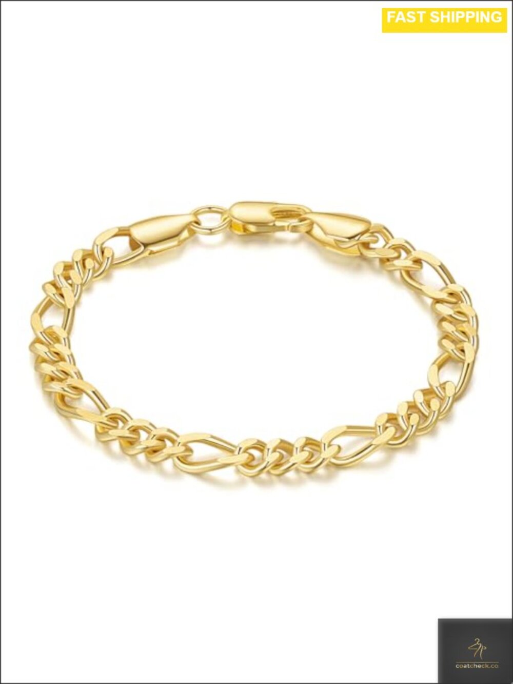 14K Gold Plated Figaro Link Chain Bracelet with Lobster Clasp